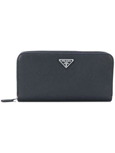 Shop Prada Saffiano Zip Wallet In Black