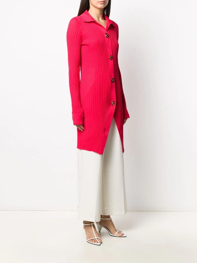 Shop Bottega Veneta Ribbed Long-length Cardigan In Pink