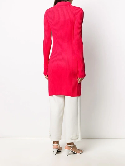 Shop Bottega Veneta Ribbed Long-length Cardigan In Pink