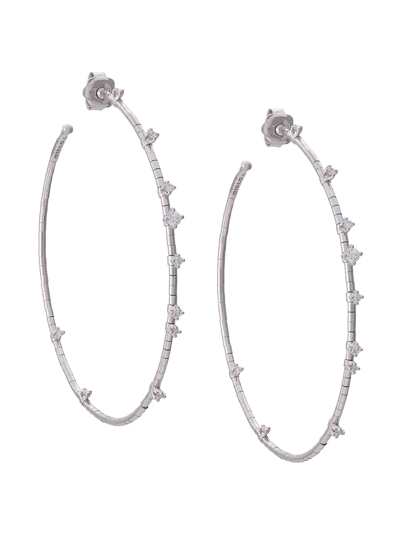 Shop Mattia Cielo 18kt White Gold Diamond Hoop Earrings In Silver