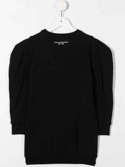 Shop Philosophy Di Lorenzo Serafini Logo Embroidered Puff Sleeves Sweatshirt In Black