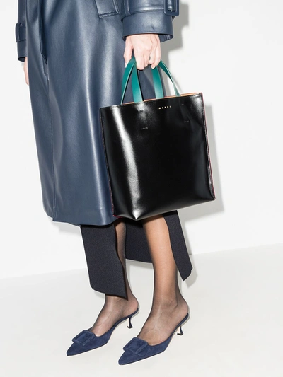 Manolo Blahnik Kitten Heel Mules In Navy Blue Suede In Blue