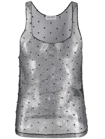 Shop Saint Laurent Chain Link Embellished Sleeveless Top In Silver