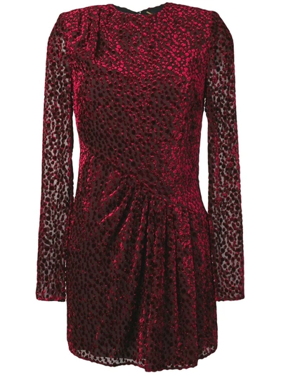 Shop Saint Laurent Dot-print Sheer Mini Dress In Red