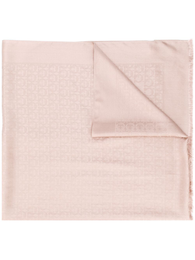 Ferragamo Gancini-print Frayed Scarf In Pink