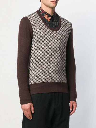 Pre-owned Pierre Cardin 1970's Geometric Intarsia Jumper In Brown