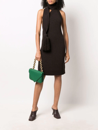 Shop Bottega Veneta Asymmetric Knitted Haltner-neck Dress In Brown