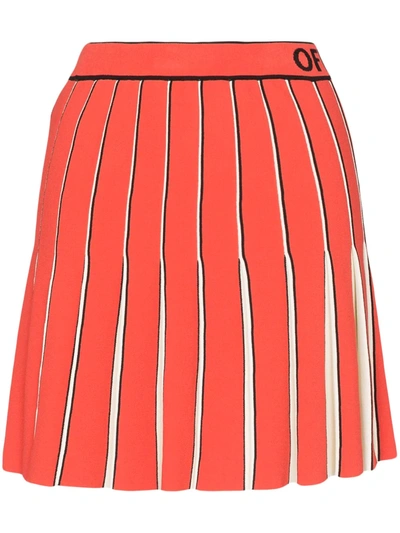 OFF-WHITE LOGO-PRINTED PLEATED MINI SKIRT - 红色