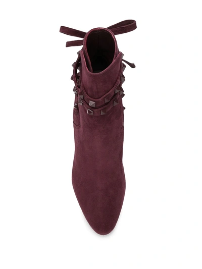 Shop Valentino Rockstud Tie Ankle Boots In Purple