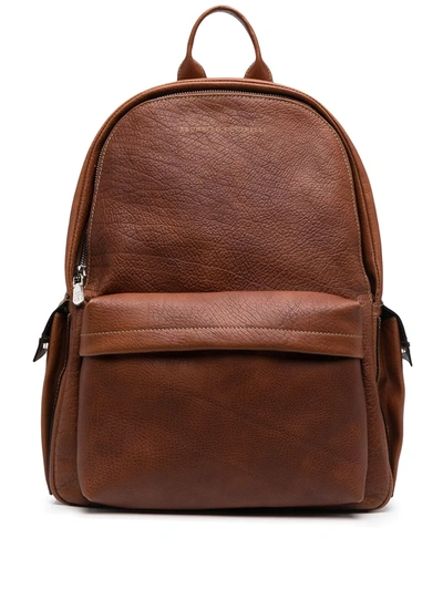 Shop Brunello Cucinelli Logo Zipped Backpack In Brown