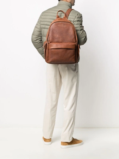 Shop Brunello Cucinelli Logo Zipped Backpack In Brown