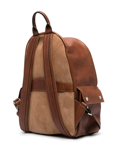 Shop Brunello Cucinelli Logo Zipped Backpack In Brown