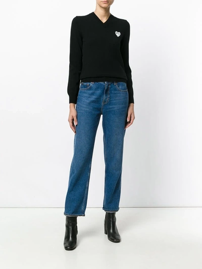 Comme Des Garçons Play Black & White Heart Patch V-neck Sweater