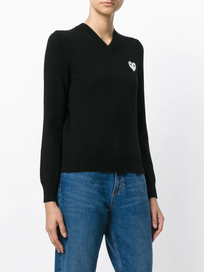 Comme Des Garçons Play Black & White Heart Patch V-neck Sweater