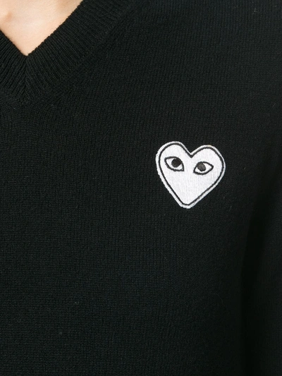 Comme Des Garçons Play Black & White Heart Patch V-neck Sweater