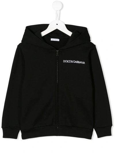 Shop Dolce & Gabbana Logo-embroidered Cotton Hoodie In Black