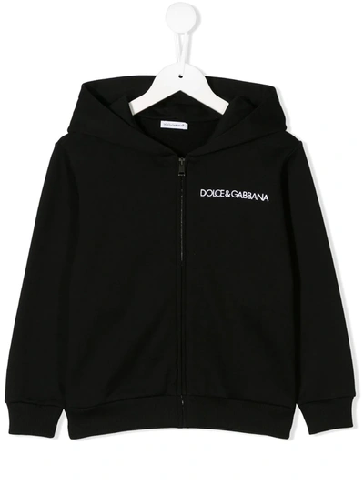 Dolce & Gabbana Logo Embroidered Cotton Sweatshirt In Black