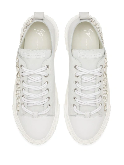 Shop Giuseppe Zanotti Low Top Embellished Sneakers In White