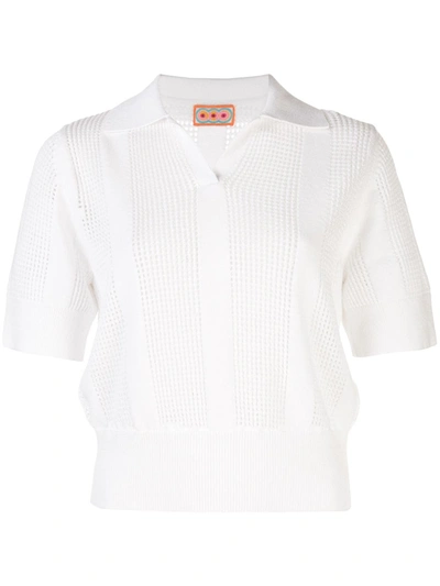 Shop Lhd Open-knit Polo Shirt In White