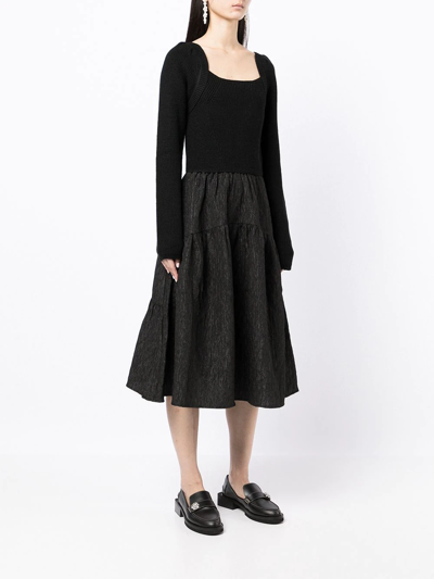 Shop B+ab Square-neck Smocked Midi Dress In Schwarz