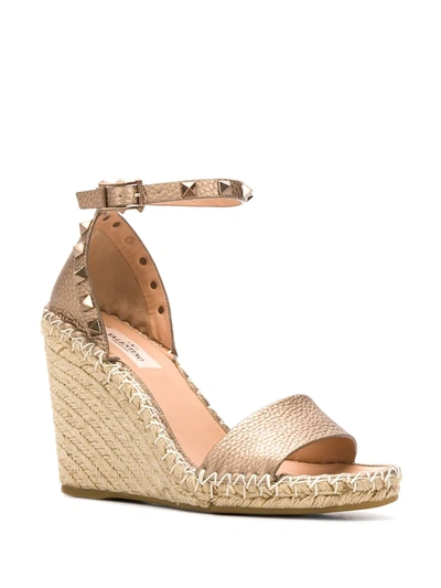 Shop Valentino Rockstud Wedge Espadrilles In Neutrals