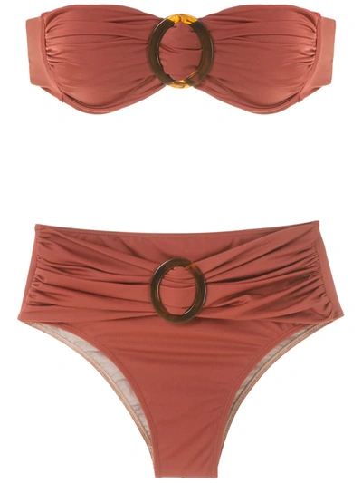 Shop Brigitte Bikini Set With Buckle Details In Brown