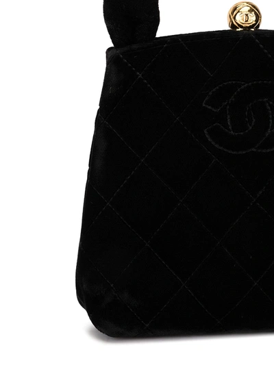 Pre-owned Chanel 1995 Diamond Quilted Velvet Tote Bag In Black