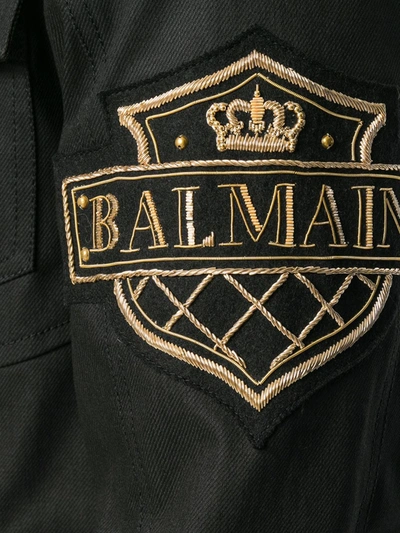 Shop Balmain Logo Patch Biker Jacket In Black