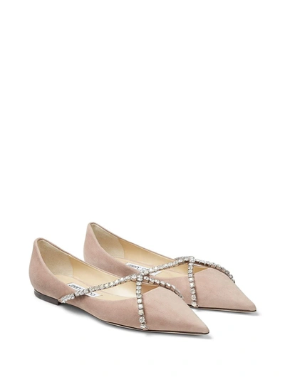 Shop Jimmy Choo Genevi Crystal-embellished Ballerina Shoes In Pink