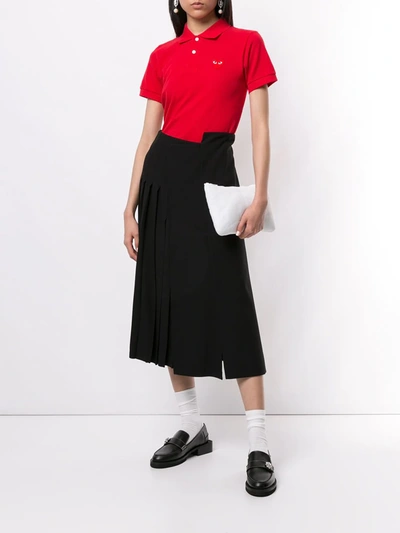Comme Des Garçons Play Signature Piqué Polo Shirt In Red