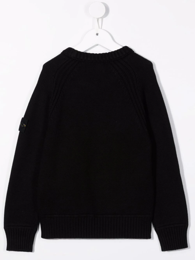 Shop Stone Island Junior Logo Patch Knit Jumper In Black