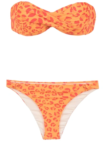 Shop Amir Slama Printed Bandeau Bikini Set In Yellow