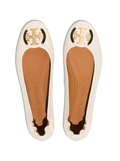 Shop Tory Burch Minnie Leather Ballerina Shoes In Nude