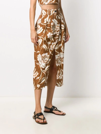 Shop Mara Hoffman Florence Floral Print Midi Skirt In Brown