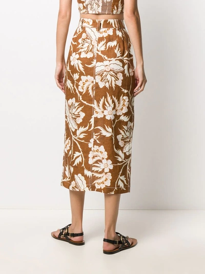 Shop Mara Hoffman Florence Floral Print Midi Skirt In Brown