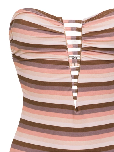 Shop Amir Slama Striped Swimsuit In Brown