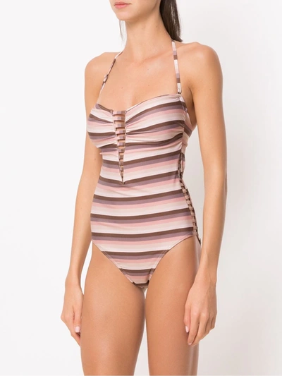 Shop Amir Slama Striped Swimsuit In Brown