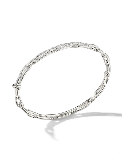 Shop David Yurman 18kt White Gold Stax Diamond Chain Link Bracelet In 8wadi