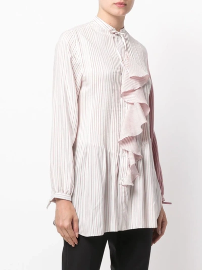 Jw Anderson Ruffled-front Striped Silk-charmeuse Tunic Top In Pink