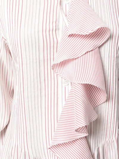 Jw Anderson Ruffled-front Striped Silk-charmeuse Tunic Top In Pink