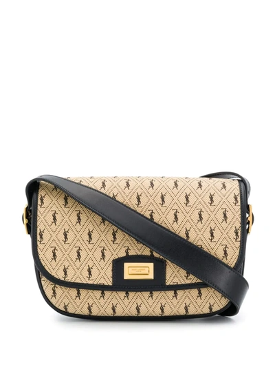 Shop Saint Laurent Monogram All Over Canvas Satchel Bag In Neutrals