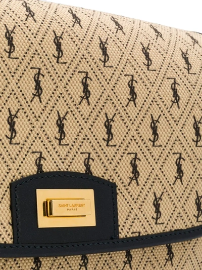 Shop Saint Laurent Monogram All Over Canvas Satchel Bag In Neutrals
