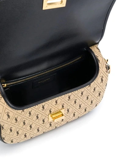 Shop Saint Laurent Monogram All Over Canvas Satchel Bag In Neutrals