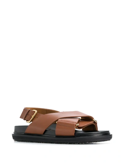 Shop Marni Fussbet Criss-cross Sandals In Brown