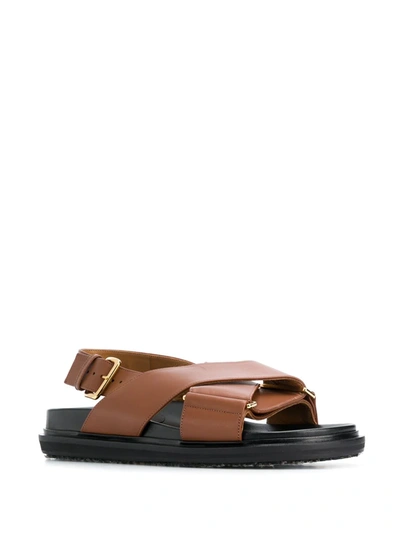 Marni Leather Fussbett Sandals In Brown