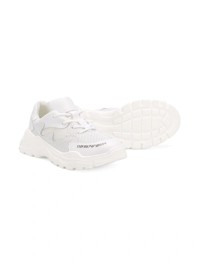 Shop Emporio Armani Teen Perforated Logo Sneakers In White