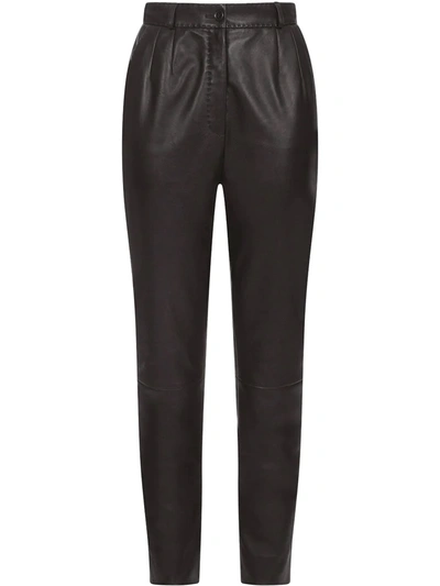 Shop Dolce & Gabbana Dar-detail Plongé Leather Trousers In Black
