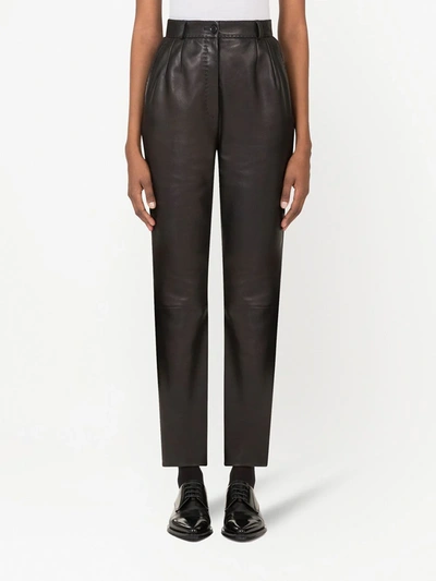Shop Dolce & Gabbana Dar-detail Plongé Leather Trousers In Black