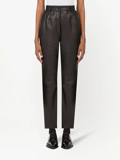 Dolce & Gabbana Leather Carrot Fit Trousers In Black In Black