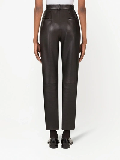 Shop Dolce & Gabbana Dar-detail Plongé Leather Trousers In Black